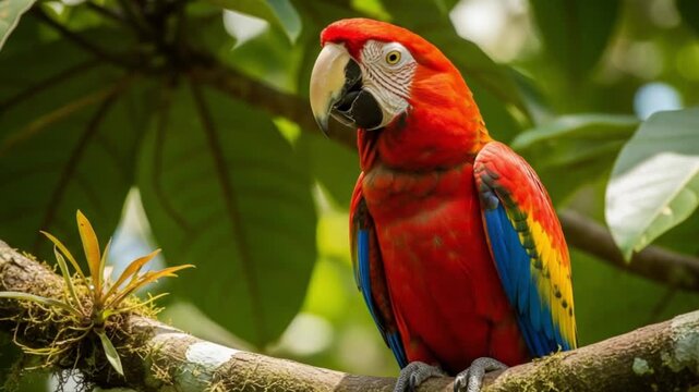 Perroquet &eacute;carlate dans la jungle tropicale