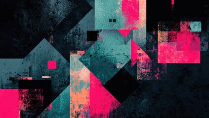 Abstract geometric shapes in vibrant colors on a textured background