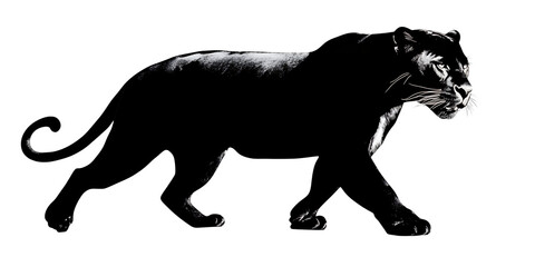 Obraz premium Black panther stalking in silhouette with dramatic lighting close up detail of face