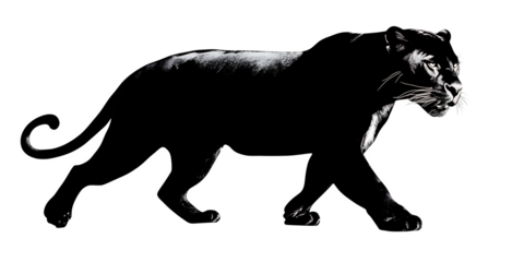Black panther stalking in silhouette with dramatic lighting close up detail of face