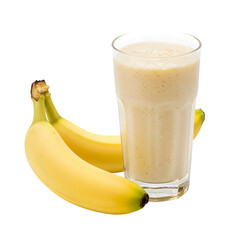 Refreshing Banana Smoothie with Fresh Fruit and Creamy Topping, isolated on white background, PNG Format.