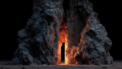 A rocky passageway glows with inner light