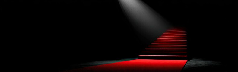 Fototapeta premium Red carpet stairs with spotlight