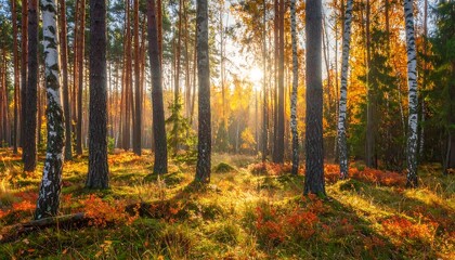 Fototapeta premium Autumn Forest Sunlight.