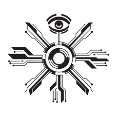 Obraz premium Black and White Futuristic Eye Technology Circuit Symbol Vector