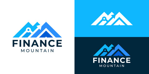 Creative simple finance mountain logo template. Abstract mountain with arrow up logo design vector illustration.