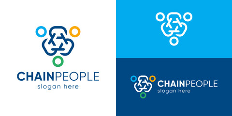 Simple chain people logo template. People connect logo, leadership community unity family logo design vector illustration.