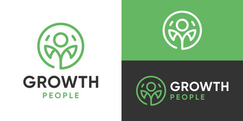 Creative simple growth people logo template. Nature leaf with people logo design vector illustration.