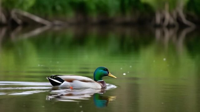 Le calme du canard sur l&rsquo;eau verte