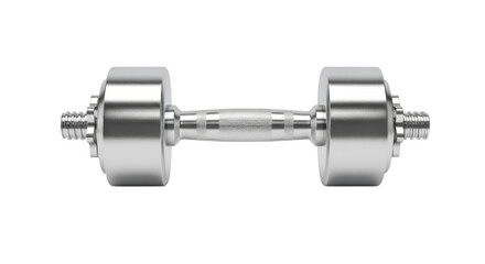 A shiny silver dumbbell with adjustable weights isolated cutout transparent png