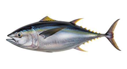A whole fresh tuna fish isolated on white background cutout transparent png