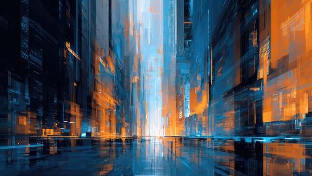 Futuristic cityscape with vibrant colors and abstract architecture