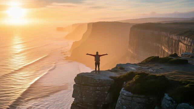 Libert&eacute; au bord des falaises au coucher du soleil