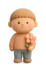 Cute Cartoon Boy Holding a Flower &ndash; Adorable Children Illustration Character