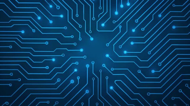 Abstract digital circuit board background with blue glowing lines, symbolizing modern technology and innovation. - Powered by Adobe