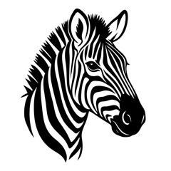 Black and white zebra head illustration with detailed stripes  