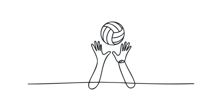 Hands toss volleyball in continuous line drawing