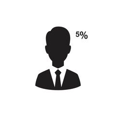 Business person silhouette icon with 5 percent symbol representing a small group or percentage vector on white background