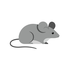 Adorable cartoon gray mouse with big ears and long tail on a plain surface vector on white background