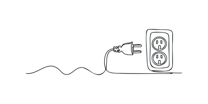 Power plug and wall outlet line art