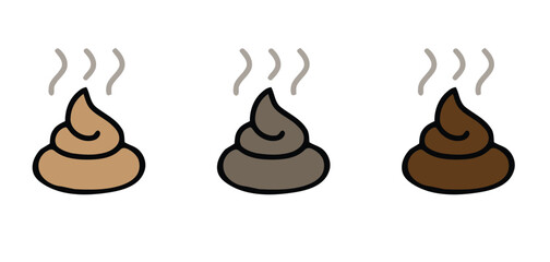 Set of three vector icons depicting steaming piles of dog poop or animal waste. Concepts include pet sanitation, cleaning up after pets, hygiene rules, and pet waste disposal. Editable EPS illustratio