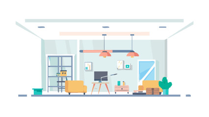 Modern living room interior design illustration vector with furniture and decor elements design