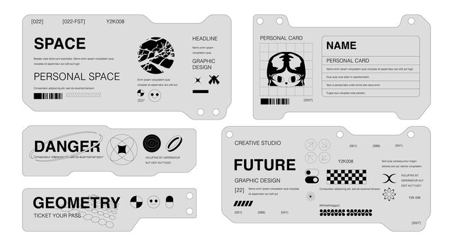 Futuristic technology frame for design. HUD frames in Ski-Fi style, GUI, FUI. Modern cyber user interface elements. Y2K characters, system notifications