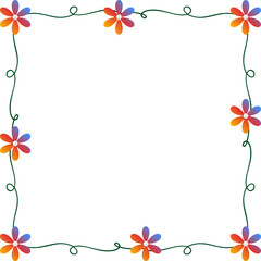 Green vine frame decorated with cute flowers.