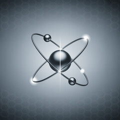A 3D rendered atomic model on a grid background.