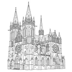 Gothic cathedral architectural drawing isolated on white background