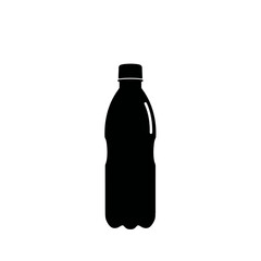 Simple silhouette of a plastic beverage bottle showing its full form and cap vector on white background