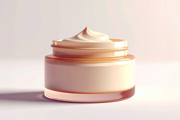 Mockup of a cosmetic jar filled with cream, a cream bottle in pastel or beige color. Copy space. Place for text