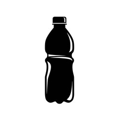 Simple black silhouette of a full plastic beverage bottle with cap and textured surface vector on white background