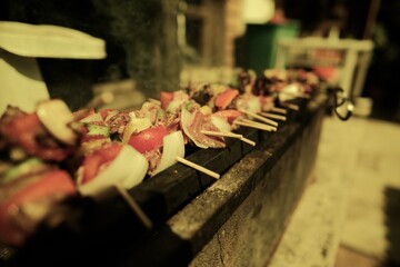 Beef yakitori smoked on a domestic installation