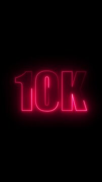 Bright Pink Neon 10 K Number Sign Glowing Against Black Background ten thousand