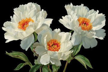 Three White Peonies with Orange Center Botanical