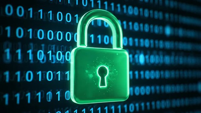 Modern Security Concept with Lock and Binary Code Background