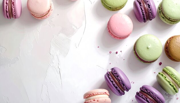 Colorful Macarons on White Background.