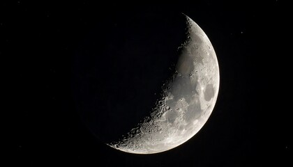 Close-up Crescent Moon in Dark Night Sky.