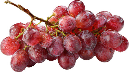 flying sliced red grape with leaves isolated on transparent white background, clipping path