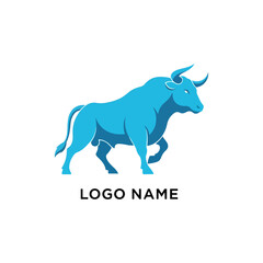 Illustration of a blue bull with logo name below.