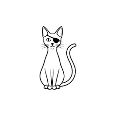 Illustration of a cat with an eye patch sitting upright.