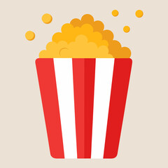 Popcorn in striped bucket with round pieces on transparent background