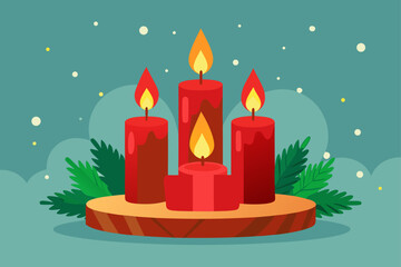 Illustration of four burning red candles on transparent background