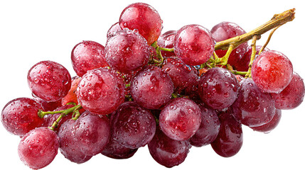 flying sliced red grape with leaves isolated on transparent white background, clipping path