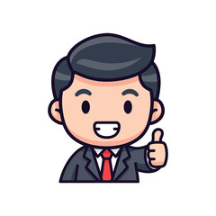 Cartoon Businessman Giving Thumbs Up with Positive Expression and Professional Attire.