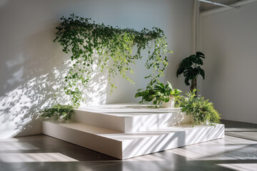Minimalist White Product Display Platform with Green Color