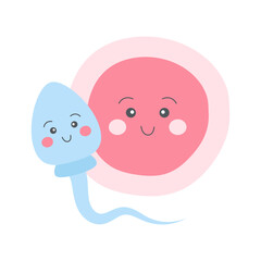 Cute sperm and egg cell. Fertilization concept. Vector illustration.