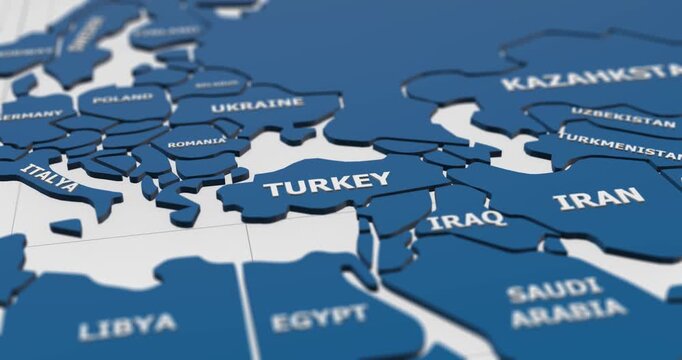 close-up 3d map of turkey  4k animation