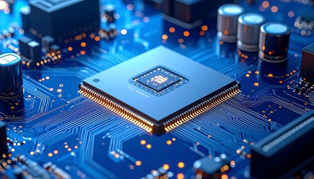 High-Tech Circuit Board with Microchip.